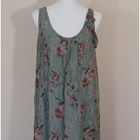 Cobblestone Living Sage Green Floral Tank Maxi Dress Rayon Silk Women US OS - Picture 2 of 8